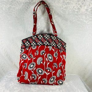 Vera Bradley Deco Daisy Print Large Handbag Red Black & White Tote Vintage print